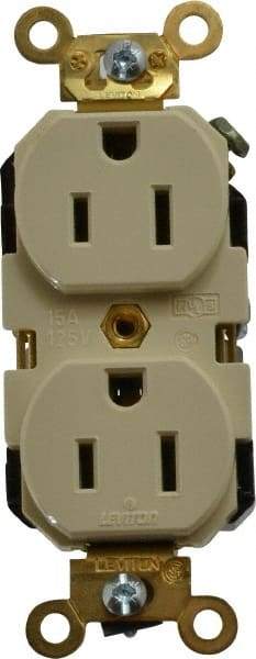 Leviton - 125 VAC, 15 Amp, 5-15R NEMA Configuration, Ivory, Industrial Grade, Self Grounding Duplex Receptacle - 1 Phase, 2 Poles, 3 Wire, Flush Mount, Impact Resistant - Americas Tooling