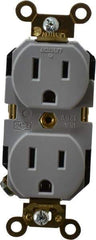 Leviton - 125 VAC, 15 Amp, 5-15R NEMA Configuration, Gray, Industrial Grade, Self Grounding Duplex Receptacle - 1 Phase, 2 Poles, 3 Wire, Flush Mount, Impact Resistant - Americas Tooling