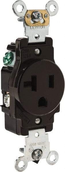 Leviton - 125 VAC, 20 Amp, 5-20R NEMA Configuration, Brown, Industrial Grade, Self Grounding Single Receptacle - 1 Phase, 2 Poles, 3 Wire, Flush Mount, Impact Resistant - Americas Tooling