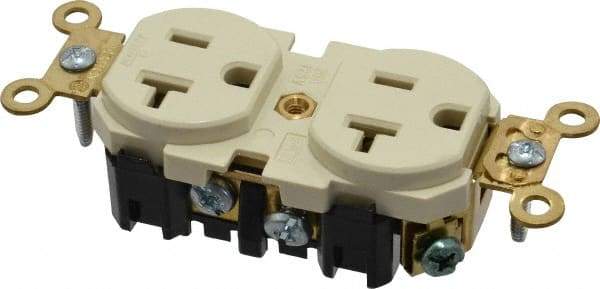 Leviton - 125 VAC, 20 Amp, 5-20R NEMA Configuration, Ivory, Industrial Grade, Self Grounding Duplex Receptacle - 1 Phase, 2 Poles, 3 Wire, Flush Mount, Impact and Tamper Resistant - Americas Tooling