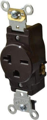 Leviton - 250 VAC, 20 Amp, 6-20R NEMA Configuration, Brown, Industrial Grade, Self Grounding Single Receptacle - 1 Phase, 2 Poles, 3 Wire, Flush Mount, Impact and Tamper Resistant - Americas Tooling