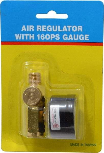 PRO-SOURCE - 1/4 NPT Port, Brass Dial Air Regulator - 10 to 120 psi Range, 120 Max psi Supply Pressure, 1/4" Gauge Port Thread, 2.36" Wide x 1.653" High - Americas Tooling