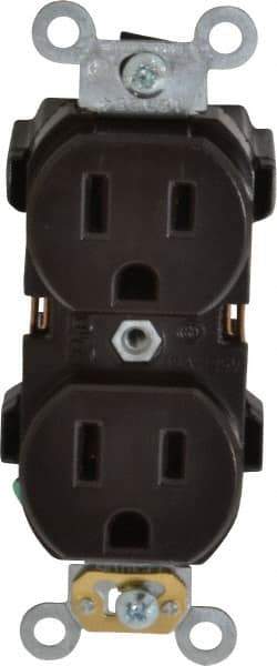 Leviton - 125 VAC, 15 Amp, 5-15R NEMA Configuration, Brown, Industrial Grade, Self Grounding Duplex Receptacle - 1 Phase, 2 Poles, 3 Wire, Flush Mount, Impact Resistant - Americas Tooling