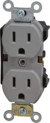 Leviton - 125 VAC, 15 Amp, 5-15R NEMA Configuration, Gray, Industrial Grade, Self Grounding Duplex Receptacle - 1 Phase, 2 Poles, 3 Wire, Flush Mount, Impact Resistant - Americas Tooling