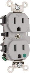 Leviton - 125 VAC/VDC, 15 Amp, 5-15R NEMA Configuration, Gray, Hospital Grade, Self Grounding Duplex Receptacle - 1 Phase, 2 Poles, 3 Wire, Flush Mount, Impact Resistant - Americas Tooling