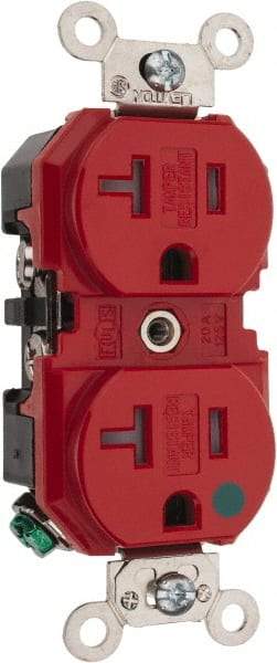 Leviton - 125 VAC, 20 Amp, 5-20R NEMA Configuration, Red, Hospital Grade, Self Grounding Duplex Receptacle - 1 Phase, 2 Poles, 3 Wire, Flush Mount, Tamper Resistant - Americas Tooling