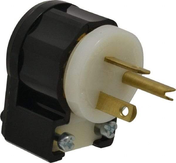 Leviton - 250 VAC, 20 Amp, 6-20P NEMA, Angled, Self Grounding, Industrial Grade Plug - 2 Pole, 3 Wire, 1 Phase, Nylon, Black, White - Americas Tooling