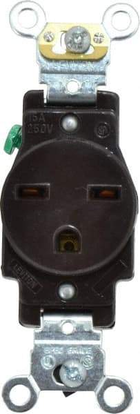 Leviton - 250 VAC, 15 Amp, 6-15R NEMA Configuration, Brown, Industrial Grade, Self Grounding Single Receptacle - 1 Phase, 2 Poles, 3 Wire, Flush Mount, Impact Resistant - Americas Tooling