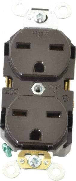 Leviton - 250 VAC, 15 Amp, 6-15R NEMA Configuration, Brown, Industrial Grade, Self Grounding Duplex Receptacle - 1 Phase, 2 Poles, 3 Wire, Flush Mount, Impact Resistant - Americas Tooling