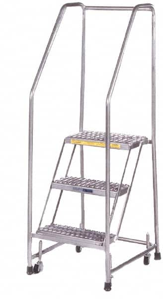 Ballymore - 58-1/2" 3 Step Ladder - Rolling Safety Ladder, 300 Lb Capacity, 28-1/2" Platform Height, 20" Base Width x 25" Depth, Heavy-Duty Serrated Grating - Americas Tooling