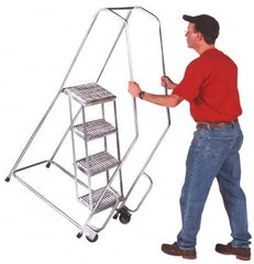 Ballymore - 58-1/2" 3 Step Ladder - 300 Lb Capacity, 28-1/2" Platform Height, 30" Base Width x 25" Depth, Heavy-Duty Serrated Grating - Americas Tooling