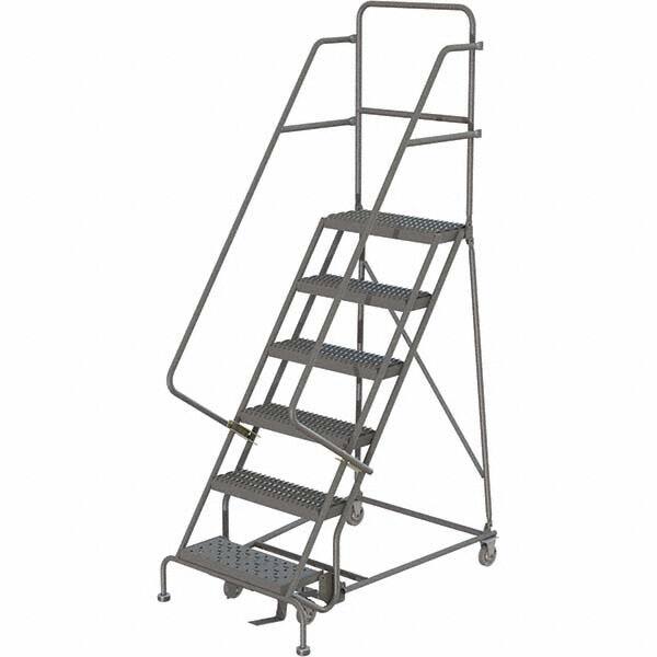 TRI-ARC - 96" 6 Step Rolling Platform Ladder - 450 Lb Capacity, 60" Platform Height, 27" Base Width x 50" Depth, Serrated Tread - Americas Tooling