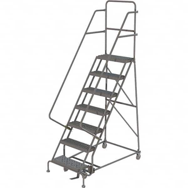 TRI-ARC - 103" 7 Step Ladder - 350 Lb Capacity, 70" Platform Height, 30" Base Width x 56" Depth, Heavy-Duty Serrated Grating - Americas Tooling