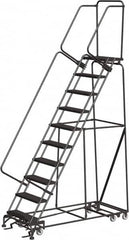 Ballymore - 133" 10 Step All-Directional Ladder - Rolling Safety Ladder, 450 Lb Capacity, 100" Platform Height, 32" Base Width x 74" Depth, Heavy-Duty Serrated Grating - Americas Tooling