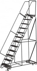 Ballymore - 153" 12 Step Ladder - Rolling Safety Ladder, 450 Lb Capacity, 120" Platform Height, 32" Base Width x 87" Depth, Abrasive Mat Tread - Americas Tooling