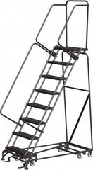 Ballymore - 113" 8 Step All-Directional Ladder - Rolling Safety Ladder, 450 Lb Capacity, 80" Platform Height, 32" Base Width x 61" Depth, Perforated Tread - Americas Tooling