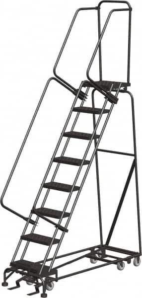 Ballymore - 113" 8 Step All-Directional Ladder - Rolling Safety Ladder, 450 Lb Capacity, 80" Platform Height, 24" Base Width x 61" Depth, Heavy-Duty Serrated Grating - Americas Tooling