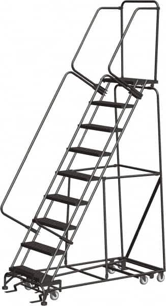 Ballymore - 123" 9 Step All-Directional Ladder - Rolling Safety Ladder, 350 Lb Capacity, 90" Platform Height, 32" Base Width x 68" Depth, Expanded Metal Tread - Americas Tooling