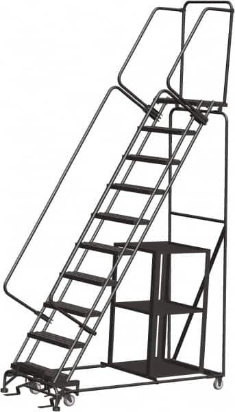 Ballymore - 133" 10 Step Ladder - 450 Lb Capacity, 100" Platform Height, 32" Base Width x 74" Depth, Expanded Metal Tread - Americas Tooling