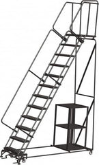 Ballymore - 153" 12 Step Ladder - Safety Stock Picking Ladder, 450 Lb Capacity, 120" Platform Height, 32" Base Width x 93" Depth, Perforated Tread - Americas Tooling