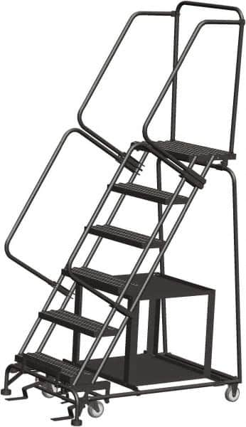 Ballymore - 93" 6 Step Stock-Picking Ladder - 450 Lb Capacity, 60" Platform Height, 30" Base Width x 49" Depth, Perforated Tread - Americas Tooling