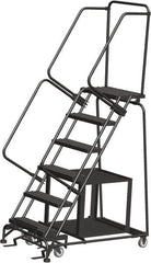 Ballymore - 93" 6 Step Ladder - Safety Stock Picking Ladder, 450 Lb Capacity, 60" Platform Height, 30" Base Width x 49" Depth, Perforated Tread - Americas Tooling