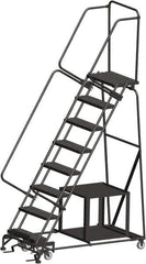 Ballymore - 113" 8 Step Stock-Picking Ladder - 450 Lb Capacity, 80" Platform Height, 32" Base Width x 61" Depth, Perforated Tread - Americas Tooling