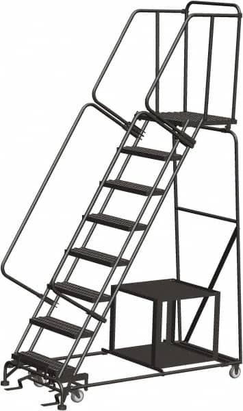 Ballymore - 113" 8 Step Ladder - Safety Stock Picking Ladder, 450 Lb Capacity, 80" Platform Height, 32" Base Width x 68" Depth, Expanded Metal Tread - Americas Tooling