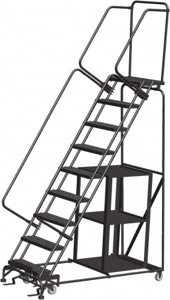 Ballymore - 123" 9 Step Stock-Picking Ladder - 450 Lb Capacity, 90" Platform Height, 32" Base Width x 68" Depth, Perforated Tread - Americas Tooling