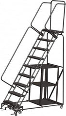 Ballymore - 123" 9 Step Ladder - Safety Stock Picking Ladder, 450 Lb Capacity, 90" Platform Height, 32" Base Width x 68" Depth, Perforated Tread - Americas Tooling