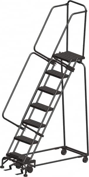 Ballymore - 103" 7 Step Ladder - Rolling Safety Ladder, 450 Lb Capacity, 70" Platform Height, 24" Base Width x 55" Depth, Perforated Tread - Americas Tooling