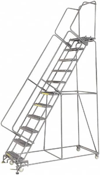 Ballymore - 143" 11 Step Ladder - Rolling Safety Ladder, 450 Lb Capacity, 110" Platform Height, 32" Base Width x 80" Depth, Heavy-Duty Serrated Grating - Americas Tooling