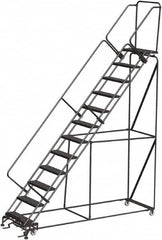 Ballymore - 153" 12 Step Stairway Slope Ladder - Rolling Safety Ladder, 450 Lb Capacity, 120" Platform Height, 32" Base Width x 116" Depth, Heavy-Duty Serrated Grating - Americas Tooling