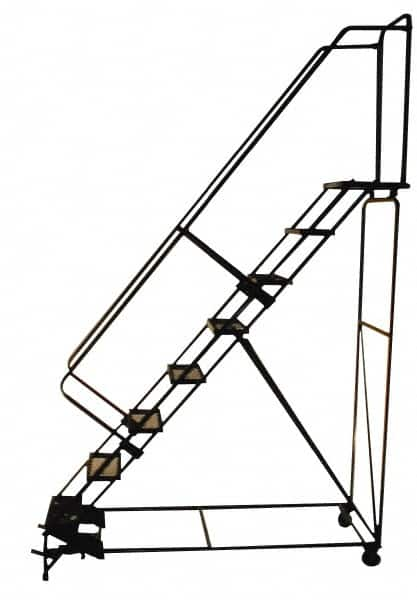 Ballymore - 103" 7 Step Stairway Slope Ladder - Rolling Safety Ladder, 450 Lb Capacity, 70" Platform Height, 30" Base Width x 69" Depth, Perforated Tread - Americas Tooling