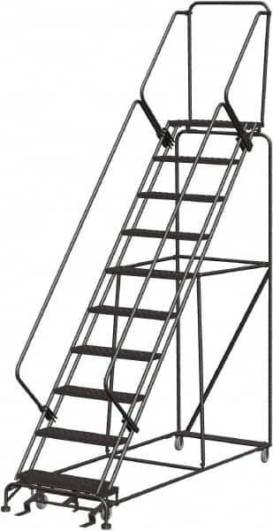 Ballymore - 133" 10 Step Ladder - 350 Lb Capacity, 100" Platform Height, 32" Base Width x 97" Depth, Heavy-Duty Serrated Grating - Americas Tooling