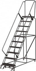 Ballymore - 133" 10 Step Ladder - 350 Lb Capacity, 100" Platform Height, 32" Base Width x 97" Depth, Heavy-Duty Serrated Grating - Americas Tooling