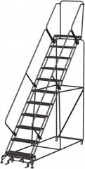 Ballymore - 143" 11 Step Stairway Slope Ladder - Rolling Safety Ladder, 450 Lb Capacity, 110" Platform Height, 32" Base Width x 106" Depth, Heavy-Duty Serrated Grating - Americas Tooling