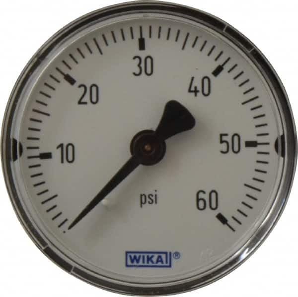 Wika - 2" Dial, 1/4 Thread, 0-60 Scale Range, Pressure Gauge - Center Back Connection Mount, Accurate to 3-2-3% of Scale - Americas Tooling