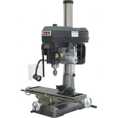 Jet - 1 Phase, 20-1/16" Swing, Step Pulley Mill Drill Machine - 31-3/4" Table Length x 9-1/2" Table Width, 20-1/2" Longitudinal Travel, 7" Cross Travel, 12 Spindle Speeds, 2 hp, 230 Volts - Americas Tooling