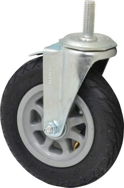 Shepherd - 6" Diam x 1-1/4" Wide, Rubber Swivel with Brake Caster - 150 Lb Capacity, Threaded Stem Mount, Ball Bearing - Americas Tooling