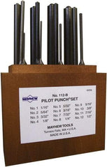 Mayhew - 12 Piece, 1/16 to 1/2", Roll Pin Punch Set - Round Shank, Alloy Steel, Comes in Wood Box - Americas Tooling