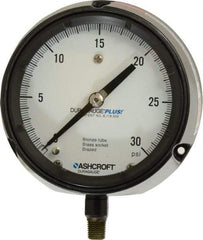 Ashcroft - 4-1/2" Dial, 1/4 Thread, 0-30 Scale Range, Pressure Gauge - Lower Connection, Rear Flange Connection Mount, Accurate to 0.5% of Scale - Americas Tooling