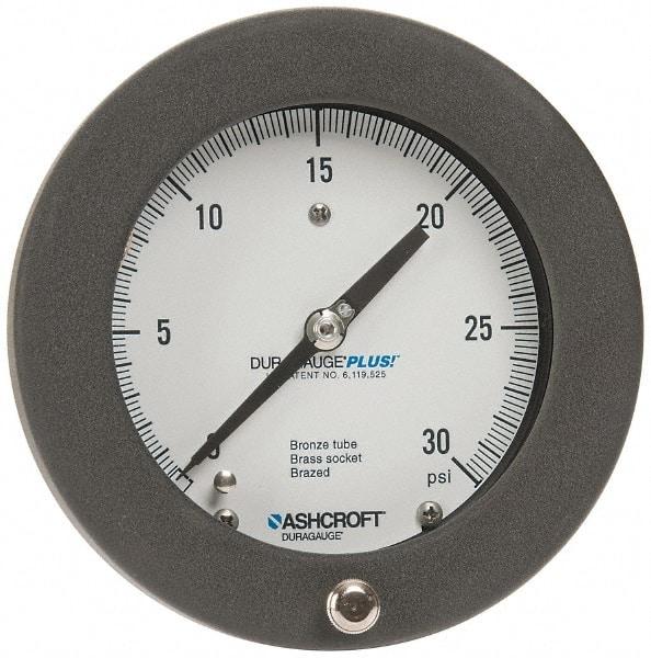 Ashcroft - 4-1/2" Dial, 1/4 Thread, 0-30 Scale Range, Pressure Gauge - Center Back Connection Mount, Accurate to 0.5% of Scale - Americas Tooling