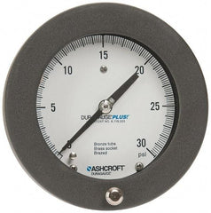 Ashcroft - 4-1/2" Dial, 1/4 Thread, 0-30 Scale Range, Pressure Gauge - Center Back Connection Mount, Accurate to 0.5% of Scale - Americas Tooling