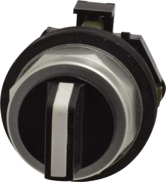 Eaton Cutler-Hammer - 30-1/2mm Mount Hole, 3 Position, Knob Operated, Selector Switch Only - Black, Momentary (MO) - Maintained (MA) - Momentary (MO), Nonilluminated, Oil and Watertight - Americas Tooling