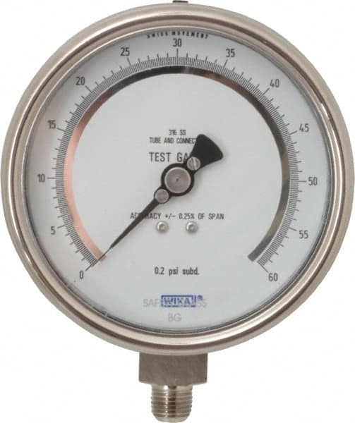 Wika - 4" Dial, 1/4 Thread, 0-300 Scale Range, Pressure Gauge - Lower Connection Mount, Accurate to 0.25% of Scale - Americas Tooling