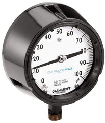 Ashcroft - 4-1/2" Dial, 1/2 Thread, 0-300 Scale Range, Pressure Gauge - Lower Connection, Rear Flange Connection Mount, Accurate to 0.5% of Scale - Americas Tooling