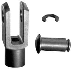 Igus - M6 Thread, 12mm Yoke Width, Thermoplastic, Polymer Clevis Joint with Pin & Clip Yoke - 6" Hole Diam, 12mm Hole Center to Neck, 12mm Yoke Arm Height, 10mm Neck Diam, 9mm Neck Length, 30.6mm OAL - Americas Tooling