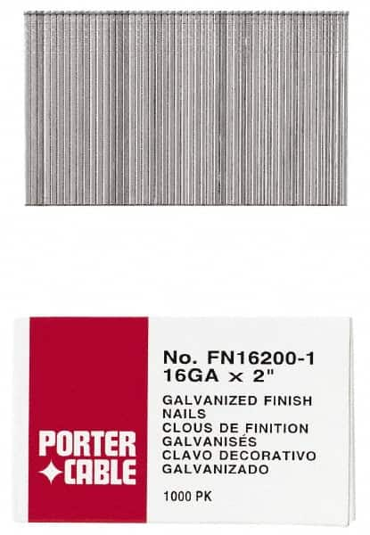 Porter-Cable - 16 Gauge 1-1/2" Long Finishing Nails for Power Nailers - Grade 2 Steel, Galvanized Finish, Smooth Shank, Straight Stick Collation, Chisel Point - Americas Tooling