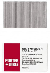 Porter-Cable - 16 Gauge 2" Long Finishing Nails for Power Nailers - Grade 2 Steel, Galvanized Finish, Smooth Shank, Straight Stick Collation, Chisel Point - Americas Tooling